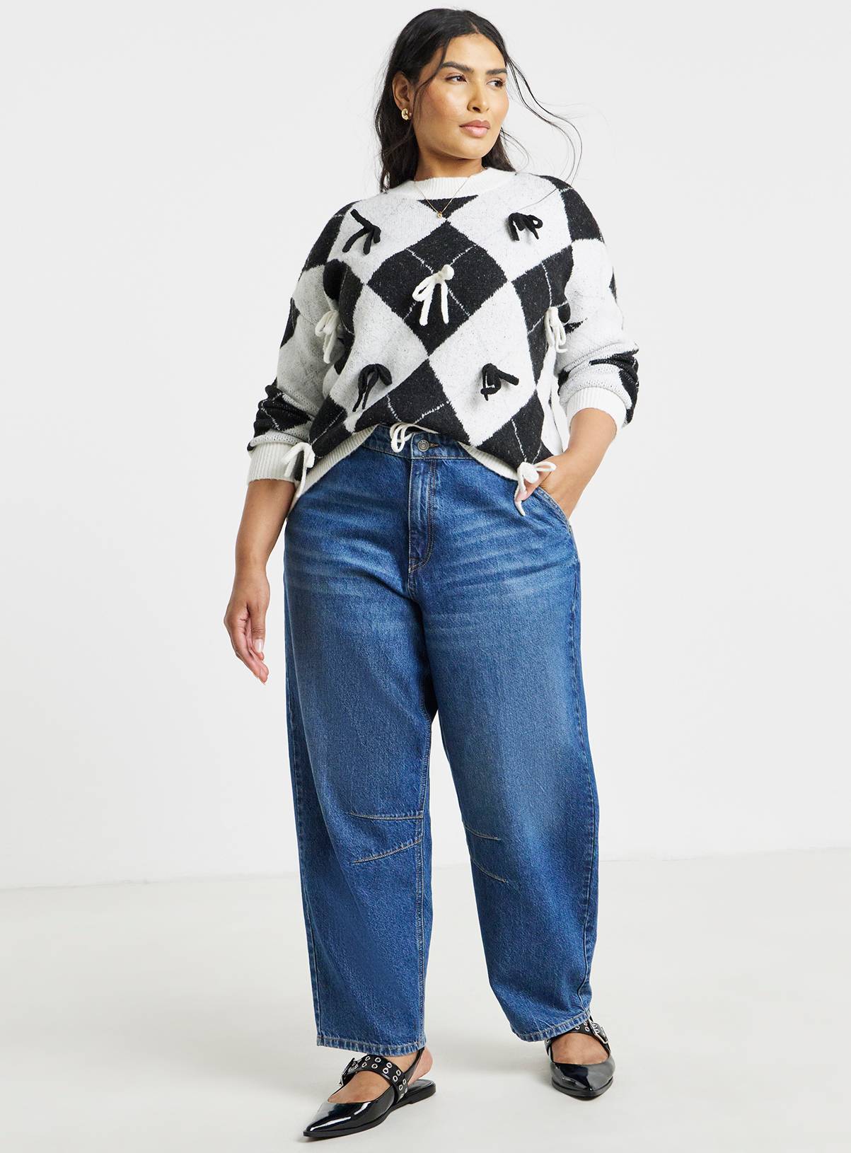 SIMPLY BE Bow Applique Argyle Jumper 16-18 - Image 1
